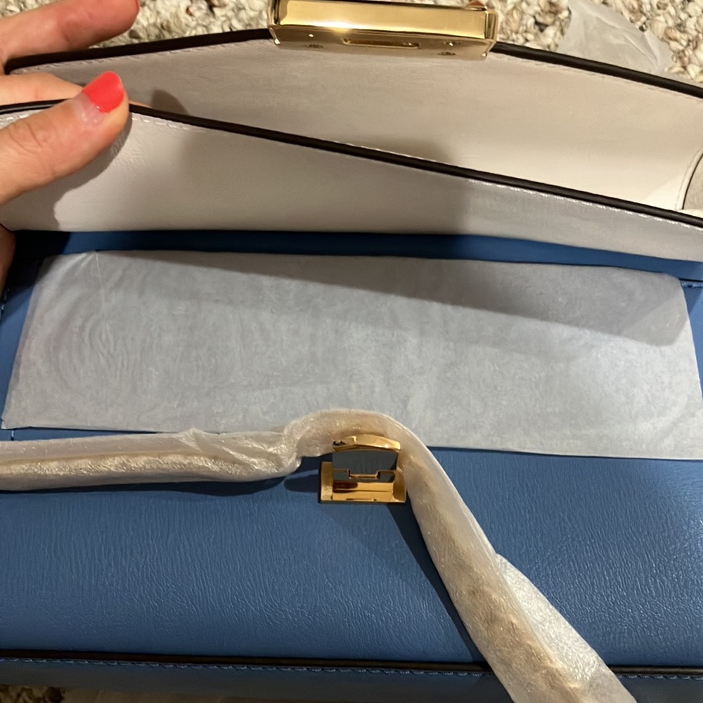 Michael Kors Kinsley 35S0GYKF2T Medium Leather Flap Shoulder Crossbody Bag blue - Picture 12 of 12